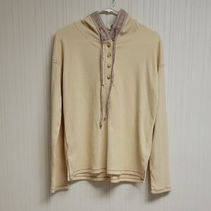 Hem $& Thread Cream Thermal Long Hoodie Sleeve Top, Women's Small New